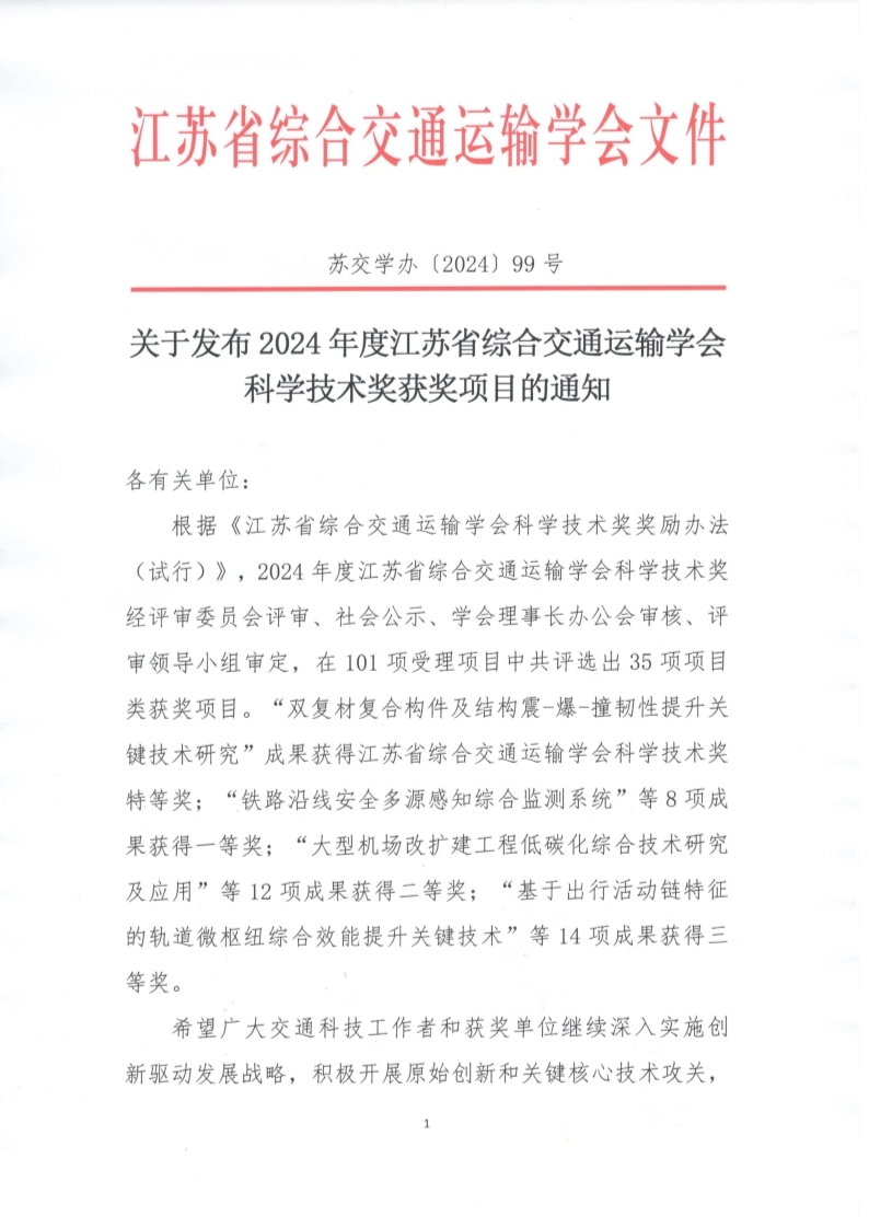 苏交学办【2024】 99号 关于发布2024年度拉斯维加斯线上平台科学技术奖获奖项目的通知_1.jpg